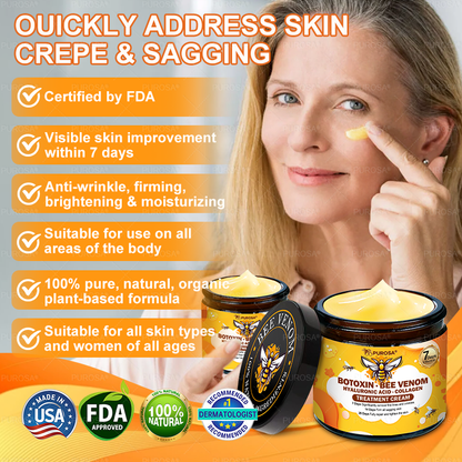 🔥 🗽🔥Made & Shipped from USA | Clinically Proven: PUROSA® Bee Venom Treatment Cream with bee venom peptides, botulinum toxin, hyaluronic acid, and collagen💧. Targets wrinkles, fine lines, sagging, stretch marks, dark spots—firming, lifting and more